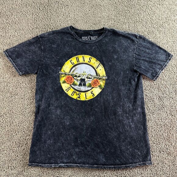 Guns N Roses Shirt Mens Large Black Acid Wash Short Sleeve Music Rock Casual - Picture 1 of 9